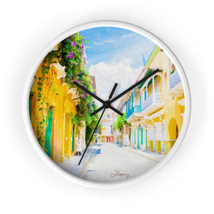 "Colonial Street - Cartagena De Indias, Colombia" 10" Fine Art Wall Clock